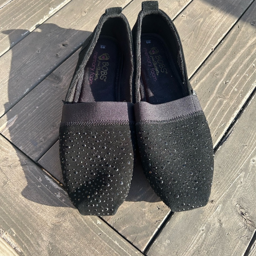 BOBS from Skechers Womens Luxe Fashion Slip-On Flats Black Suede Leather Size 9 - Picture 3 of 10